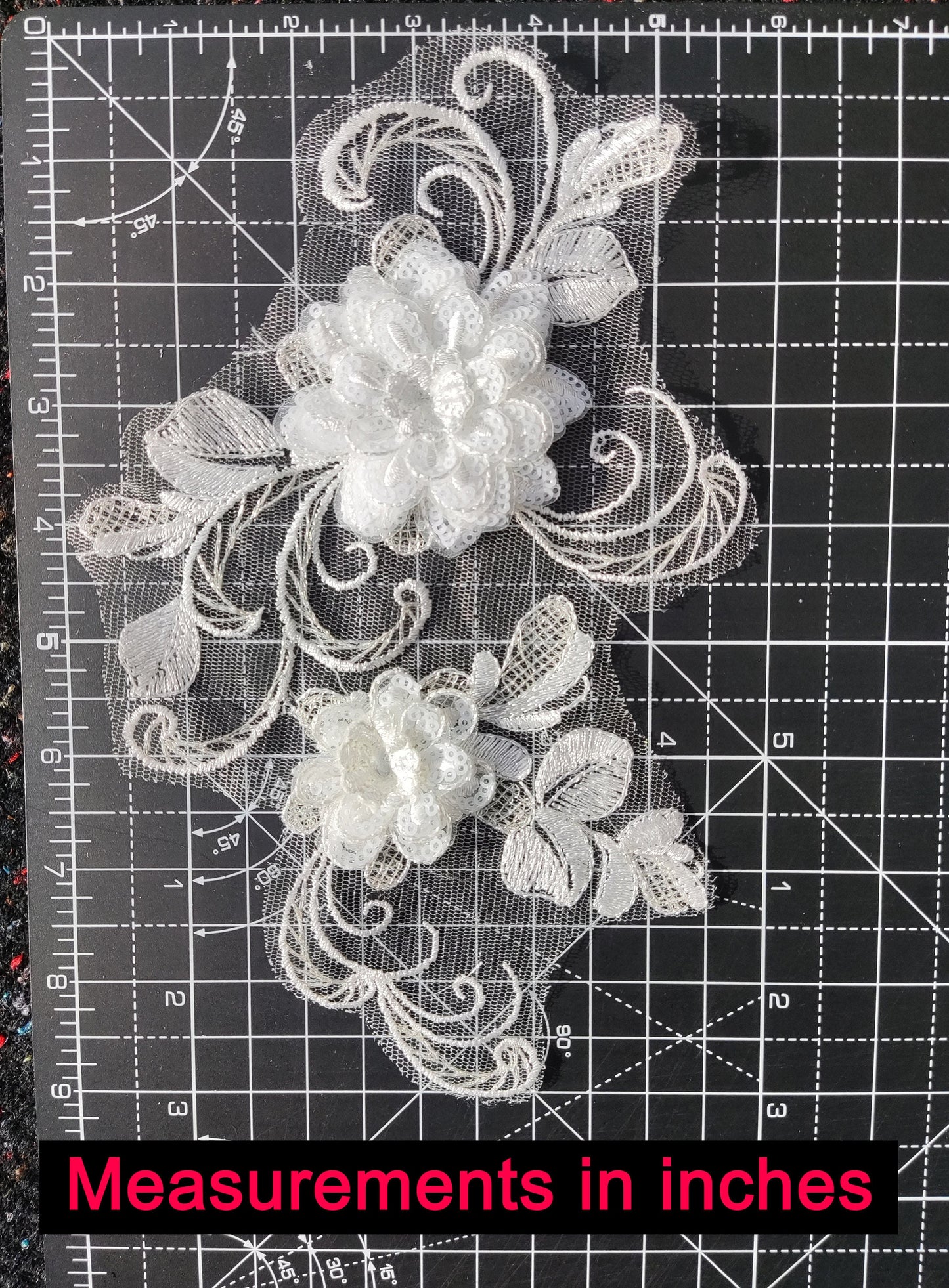 Sew on White Floral Sequined Applique- Flower Organza Motif Embellishments- Rose Swirl- For Wedding Dress, Bridal Gown DIY