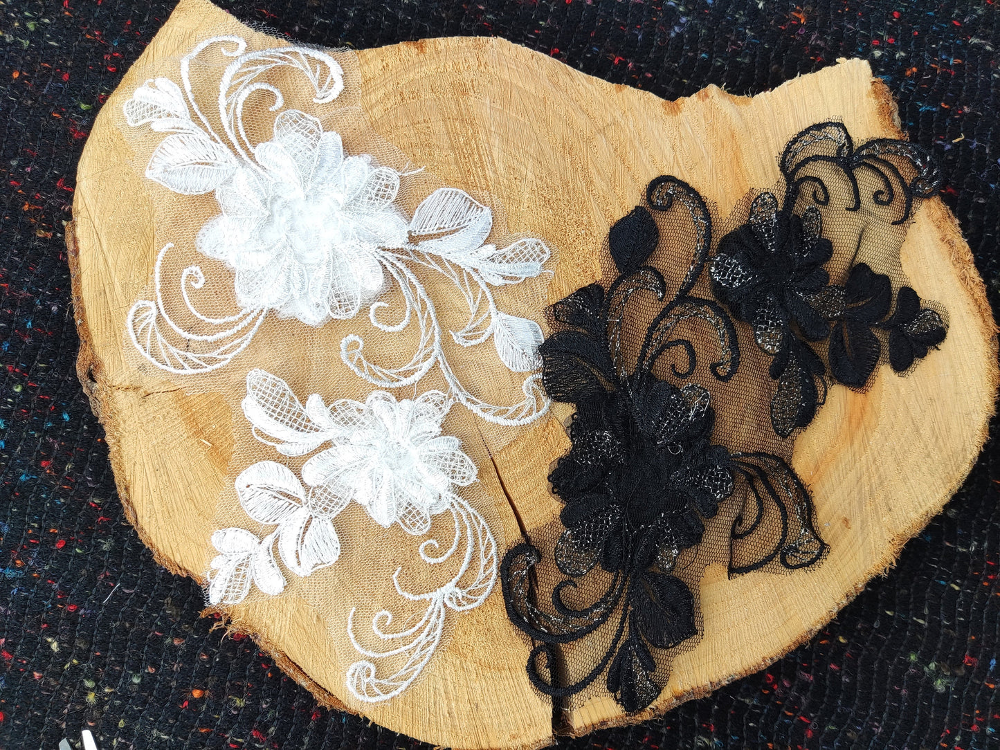 Sew on White Floral Sequined Applique- Flower Organza Motif Embellishments- Rose Swirl- For Wedding Dress, Bridal Gown DIY