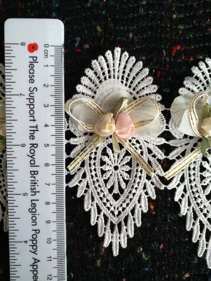 Beaded Floral Lace Trim with Satin Rose bud- sold by the yard