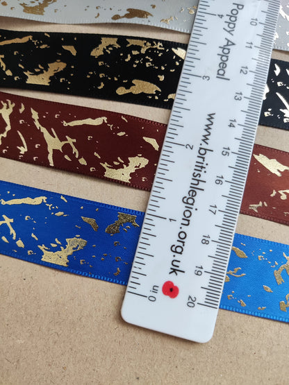 Satin Ribbon with Scattered Gold Print 25mm width- Per yard - For Wedding Invitation DIY, Gift wrapping, Cake decoration