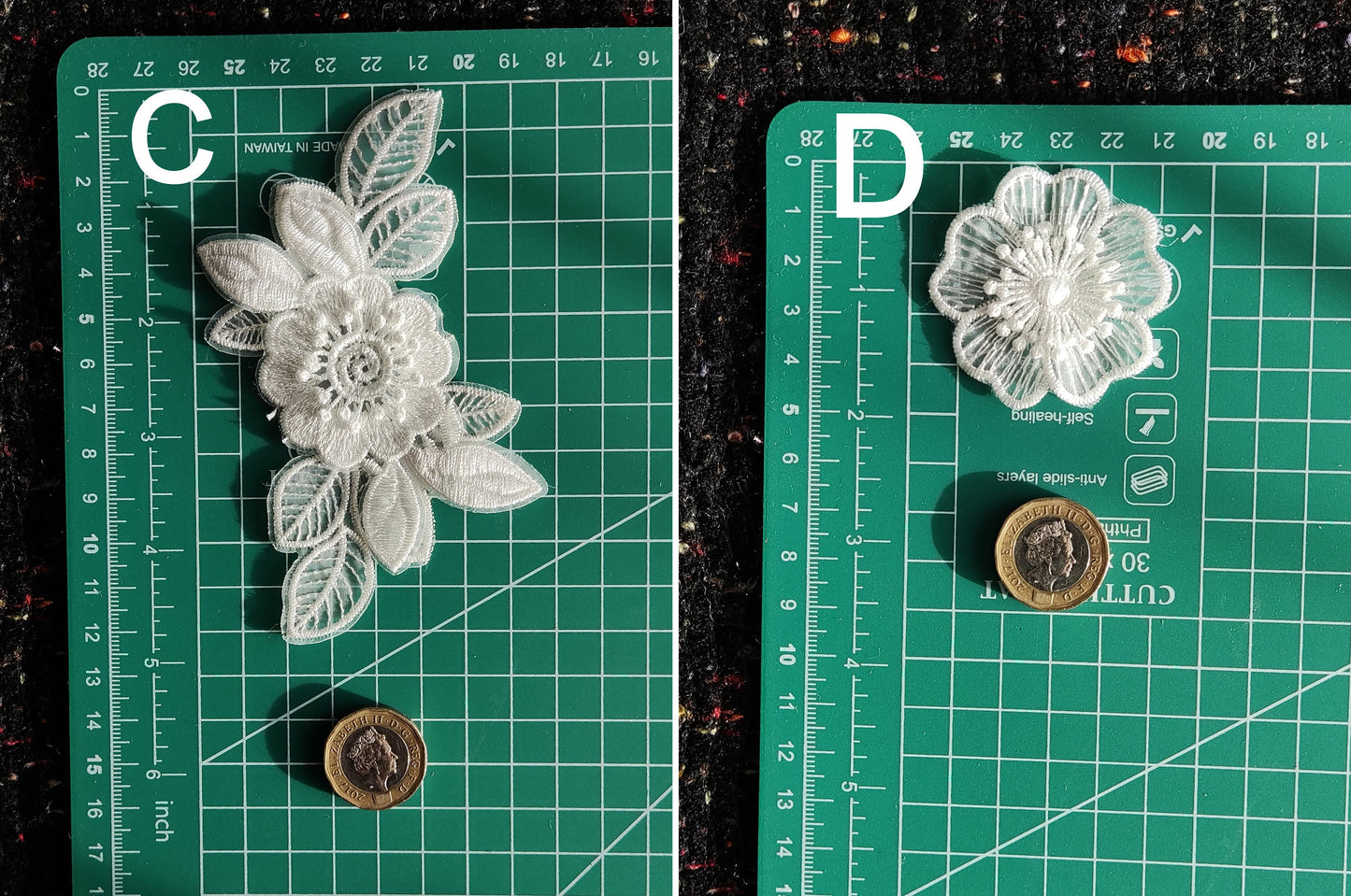 White Flower Bridal Lace Organza Sew on Applique -Embroidered Rose Motif with Sequin-Embellishment for Veil DIY, Wedding Dress decoration