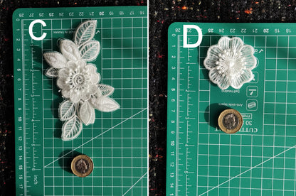 White Flower Bridal Lace Organza Sew on Applique -Embroidered Rose Motif with Sequin-Embellishment for Veil DIY, Wedding Dress decoration