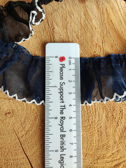 Pleated Brown Organza Ruffle Trim with White Scallop Edge -Per yard- 4cm wide Gathered Trim for Doll Clothes, Sewing, Home decor