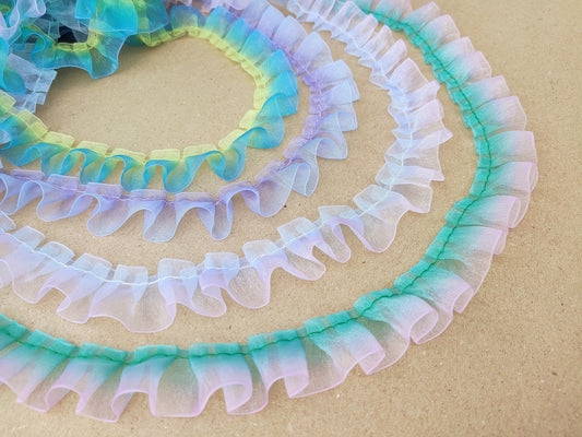 2 Tone Ombre Trim-Pleated Wavy Organza Ruffle Trim- Per yard  -DIY Sewing Doll Fairy Clothes