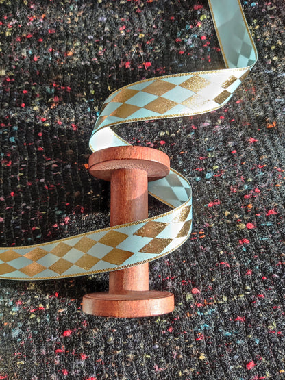 Bold Diamond Print Satin Ribbon with Gold Edge- Per yard -25mm Width Harlequin Printed Craft Ribbon