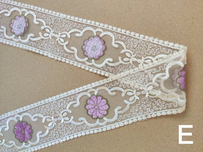 Embroidered Floral Sheer Ribbon Trim -9cm width Heart Net Mesh Border Edging -Per yard -DIY Clothing, Festival Costume, Crafts Decor