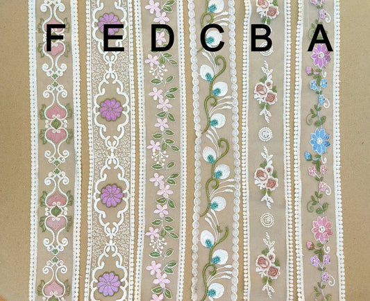 Embroidered Floral Sheer Ribbon Trim -9cm width Heart Net Mesh Border Edging -Per yard -DIY Clothing, Festival Costume, Crafts Decor