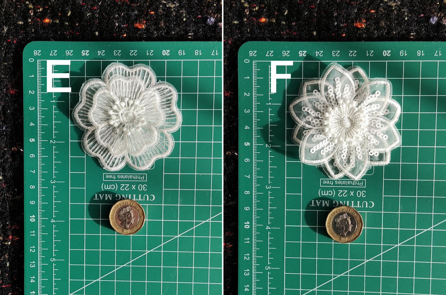 White Flower Bridal Lace Organza Sew on Applique -Embroidered Rose Motif with Sequin-Embellishment for Veil DIY, Wedding Dress decoration