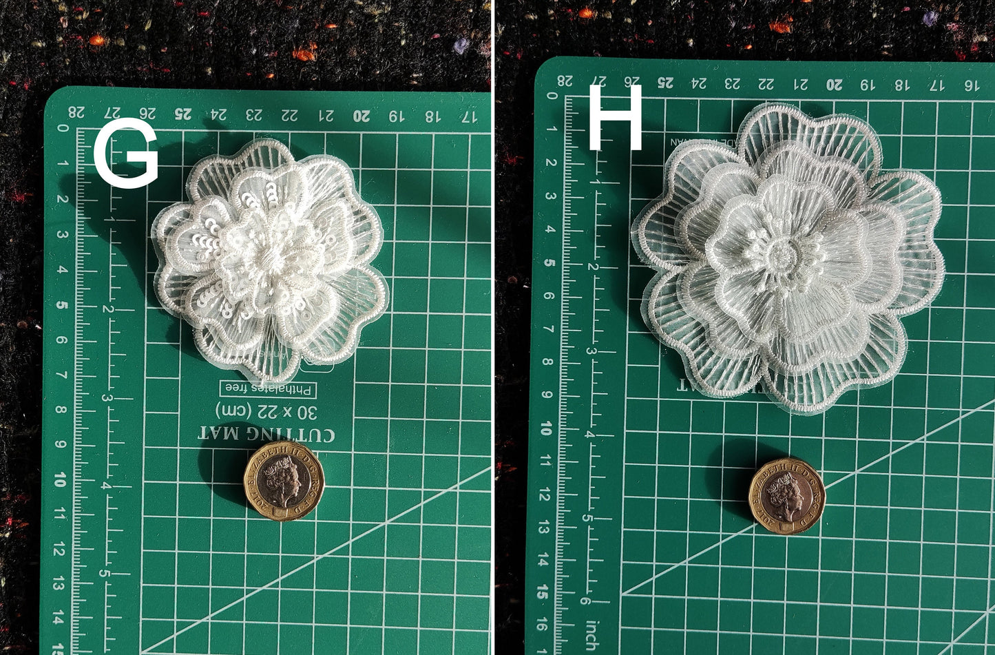 White Flower Bridal Lace Organza Sew on Applique -Embroidered Rose Motif with Sequin-Embellishment for Veil DIY, Wedding Dress decoration