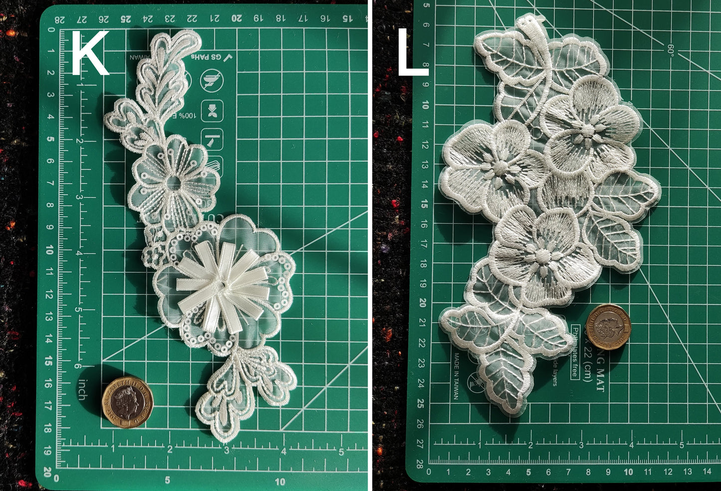 White Flower Bridal Lace Organza Sew on Applique -Embroidered Rose Motif with Sequin-Embellishment for Veil DIY, Wedding Dress decoration
