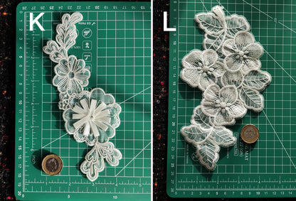 White Flower Bridal Lace Organza Sew on Applique -Embroidered Rose Motif with Sequin-Embellishment for Veil DIY, Wedding Dress decoration