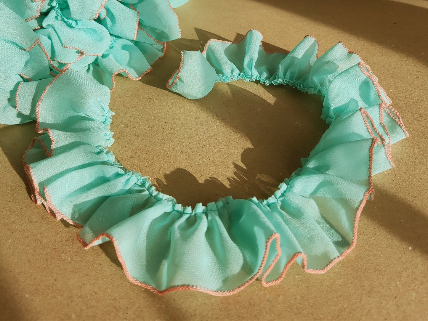 5cm Width Gathered Chiffon Trim with Contrasting Colour Edge -Per yard- For Doll Clothes, Scrunchie Making, Dressmaking