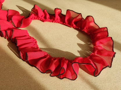 5cm Width Gathered Chiffon Trim with Contrasting Colour Edge -Per yard- For Doll Clothes, Scrunchie Making, Dressmaking