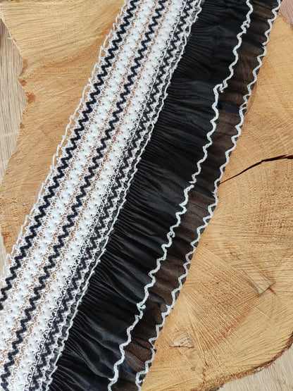 Modern Ruffle Pleated Chiffon Trim: By the Yard -10cm Wide Layered Elastic Border