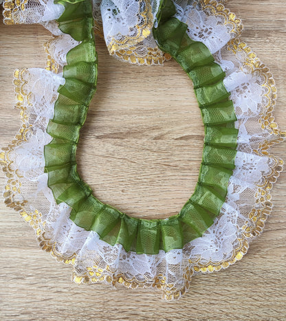 Retro Organza Ruffle Rococo Trim with Gold Edge Lace - Per Yard -6cm Width- Costume DIY, Doll Clothes, Sewing, Dressmaking
