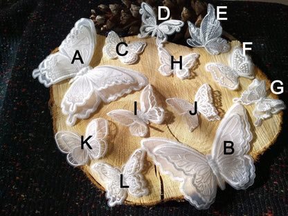 White Butterfly Bridal Lace Applique -Sew on Embroidered Organza Patch- Double layered Motif -Veil Embellishment, Wedding Dress DIY
