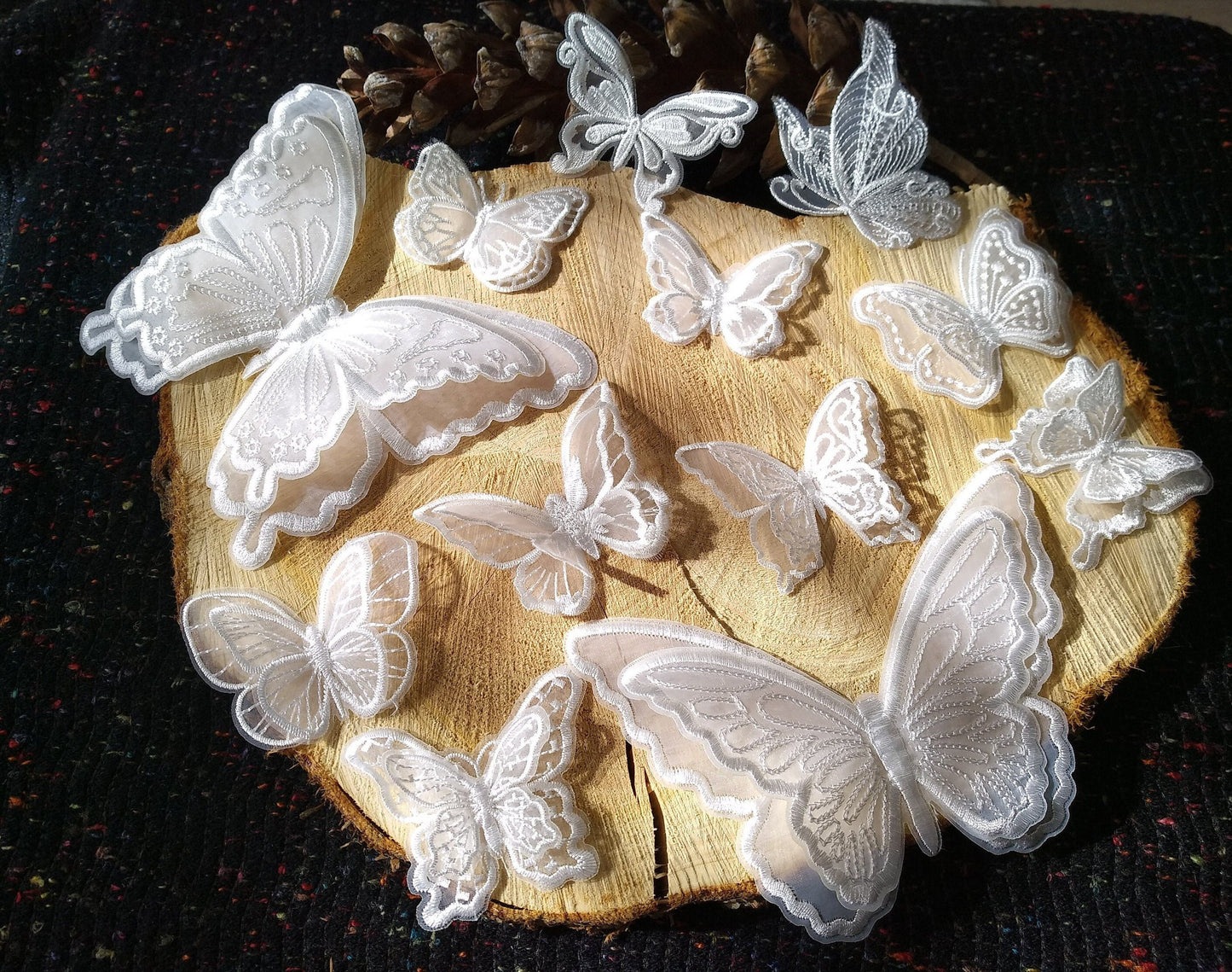 White Butterfly Bridal Lace Applique -Sew on Embroidered Organza Patch- Double layered Motif -Veil Embellishment, Wedding Dress DIY