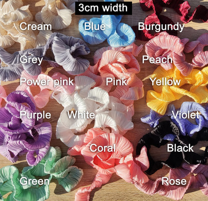 Pleated Puffy Chiffon Shimmery Trim-3cm wide Gathered border- Frilly Ruffle Edging- Per yard- Costume DIY, Doll Making, Sewing embellishment