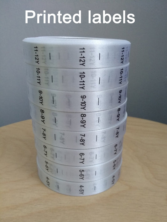 50pc Children's/Adults' Clothing Size Labels -Dual/Single Sizes Ribbon-For age 4-12 (years)