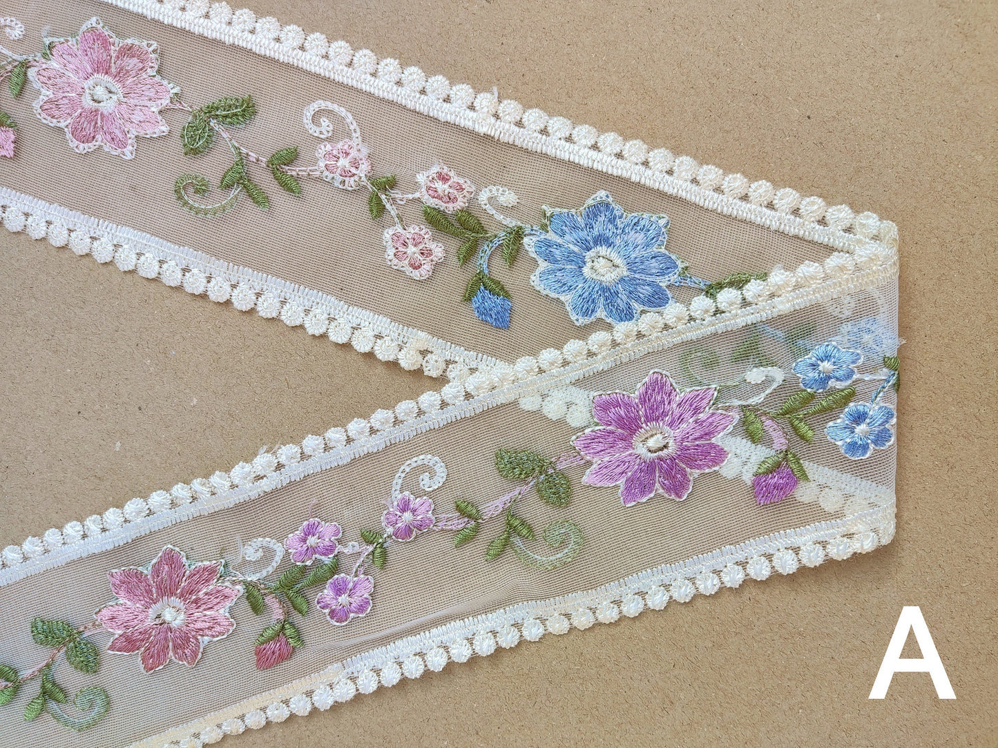 Embroidered Floral Sheer Ribbon Trim -9cm width Heart Net Mesh Border Edging -Per yard -DIY Clothing, Festival Costume, Crafts Decor
