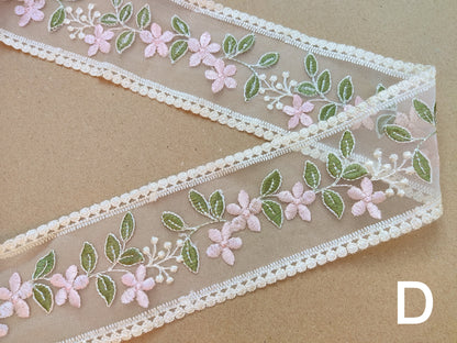 Embroidered Floral Sheer Ribbon Trim -9cm width Heart Net Mesh Border Edging -Per yard -DIY Clothing, Festival Costume, Crafts Decor