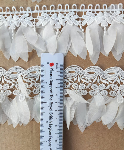 White Leaf Lace Trim: Floaty Bridal Sewing Edging (1 Yard)