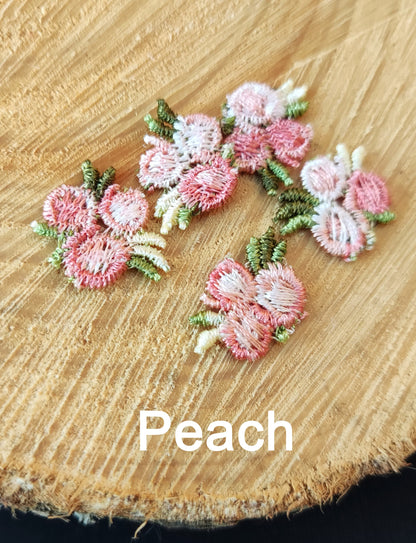 25pc Tiny Embroidered Flower Sew on Applique- Small Multicolored Floral Motif- For Doll Clothes, Junk Journal, Scrapbooking
