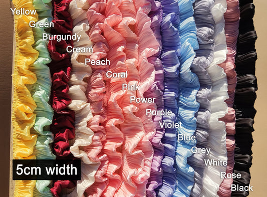Pleated Puffy Chiffon Shimmery Trim-5cm wide Gathered border- Frilly Ruffle Edging- Per yard- Costume DIY, Doll Making, Sewing embellishment