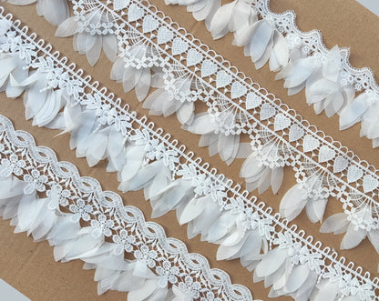 White Leaf Lace Trim: Floaty Bridal Sewing Edging (1 Yard)