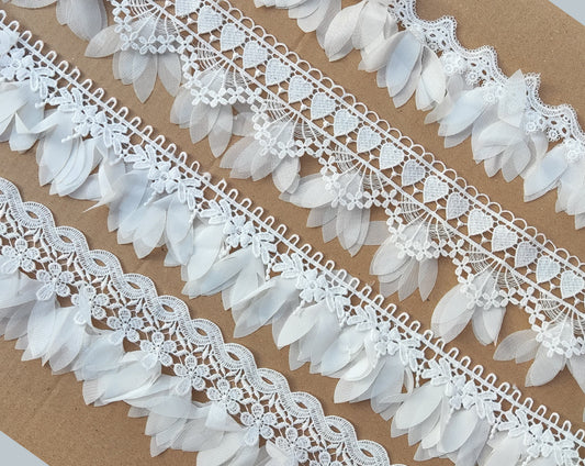 White Leaf Lace Trim: Floaty Bridal Sewing Edging (1 Yard)