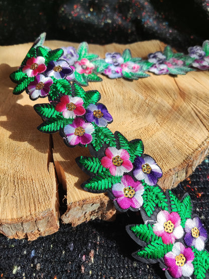0.5 Yard - Iron on Sequined Embroidered Flower Trim/ Patches - 5.5cm width