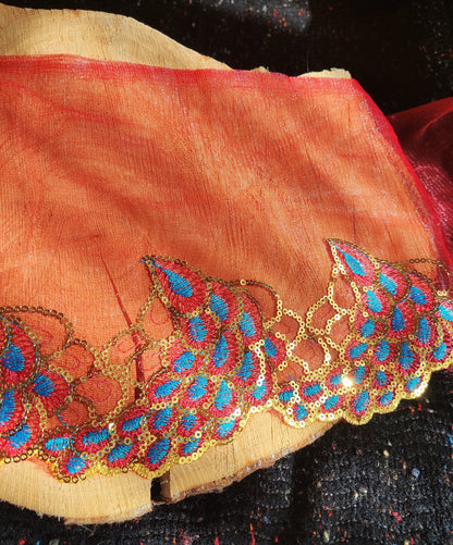Peacock Feather Sheer Panel with Sequin- 20cm width Embroidered Tulle Trim- Per yard -Sparkly Border for Dancewear, Lingerie, Costume DIY