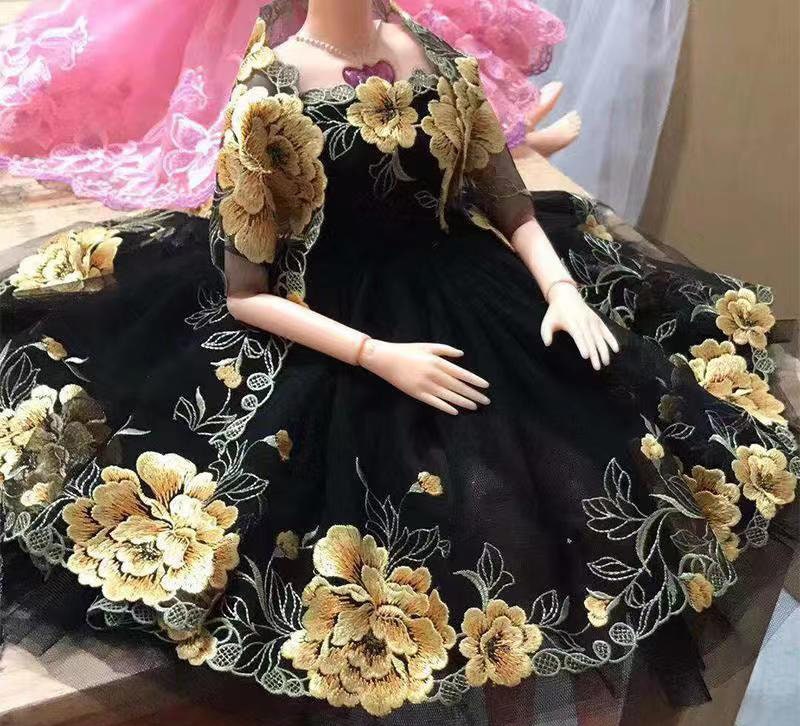 Gold/Pink Peony on Black Net- Flower Lace Trim- Per yard - 20cm wide Gold Floral Edging Border/Colourful Tulle Panel- Dancewear/Doll making
