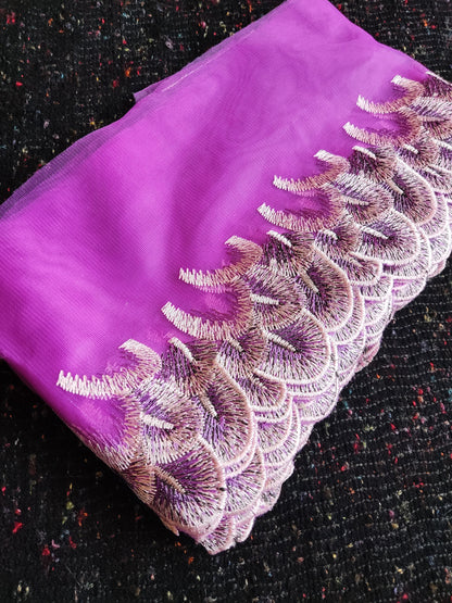 Peacock Feather Embroidered Tulle Mesh Trim- Per yard - 17cm wide Gold metallic Net Edging- Colourful Panel for Dancewear,Doll making