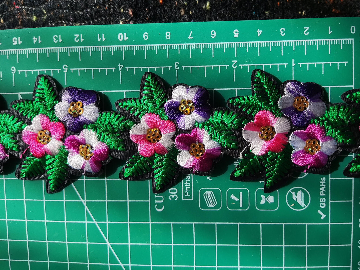 0.5 Yard - Iron on Sequined Embroidered Flower Trim/ Patches - 5.5cm width