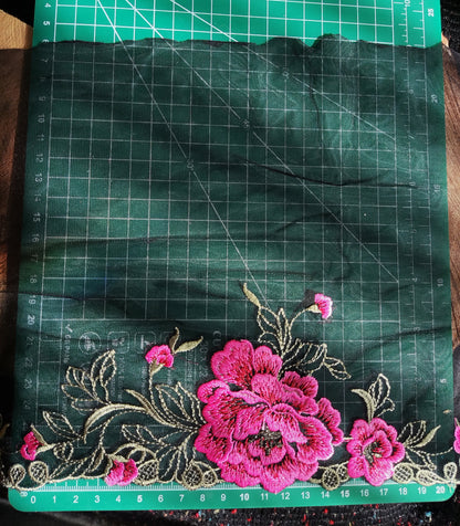 Gold/Pink Peony on Black Net- Flower Lace Trim- Per yard - 20cm wide Gold Floral Edging Border/Colourful Tulle Panel- Dancewear/Doll making