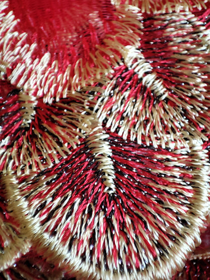 Peacock Feather Embroidered Tulle Mesh Trim- Per yard - 17cm wide Gold metallic Net Edging- Colourful Panel for Dancewear,Doll making