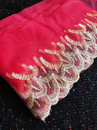 Peacock Feather Embroidered Tulle Mesh Trim- Per yard - 17cm wide Gold metallic Net Edging- Colourful Panel for Dancewear,Doll making