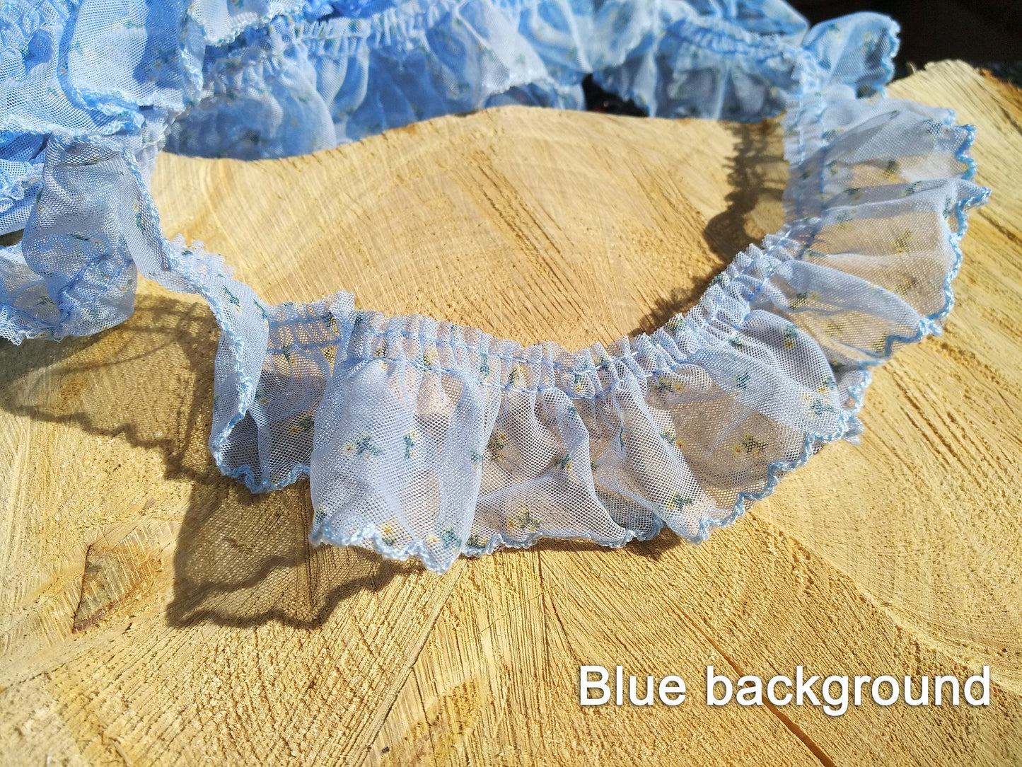 Gathered Chiffon Floral Ruffle Trim with Scallop Edge- Per yard -4cm width Sheer Flower Border For Doll Clothes, Dressmaking