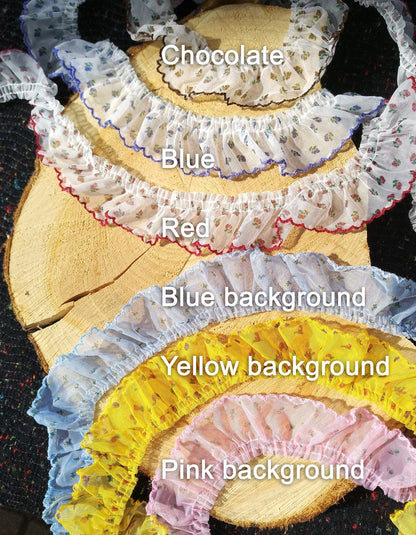 Gathered Chiffon Floral Ruffle Trim with Scallop Edge- Per yard -4cm width Sheer Flower Border For Doll Clothes, Dressmaking