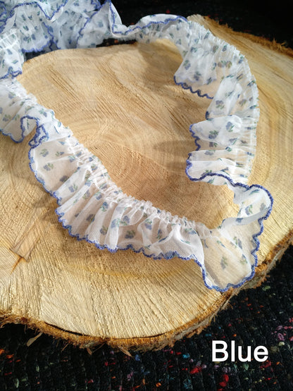 Gathered Chiffon Floral Ruffle Trim with Scallop Edge- Per yard -4cm width Sheer Flower Border For Doll Clothes, Dressmaking