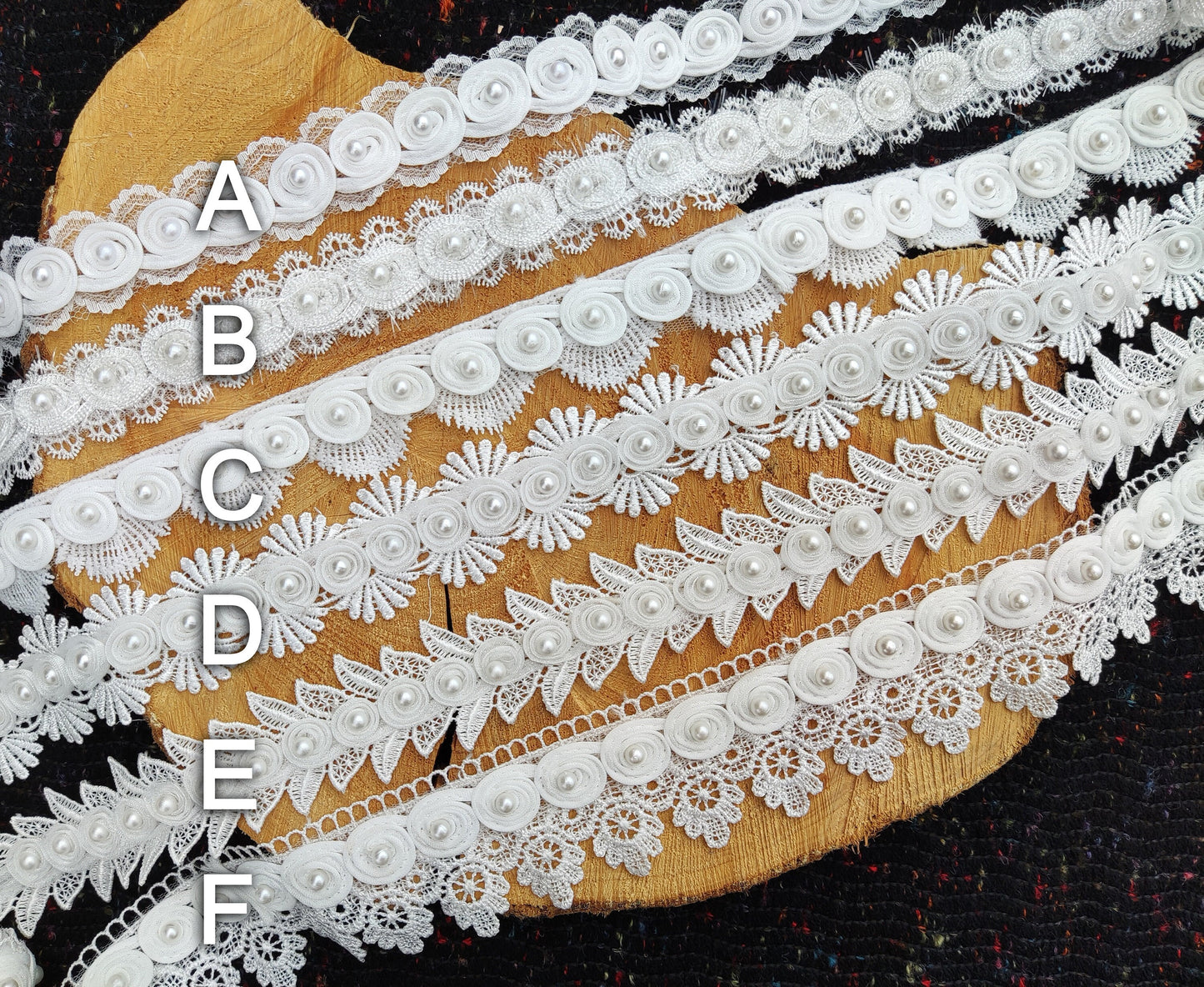 White Swirly Pearls Edging: Beaded Lace Trim -Sold by the Yard
