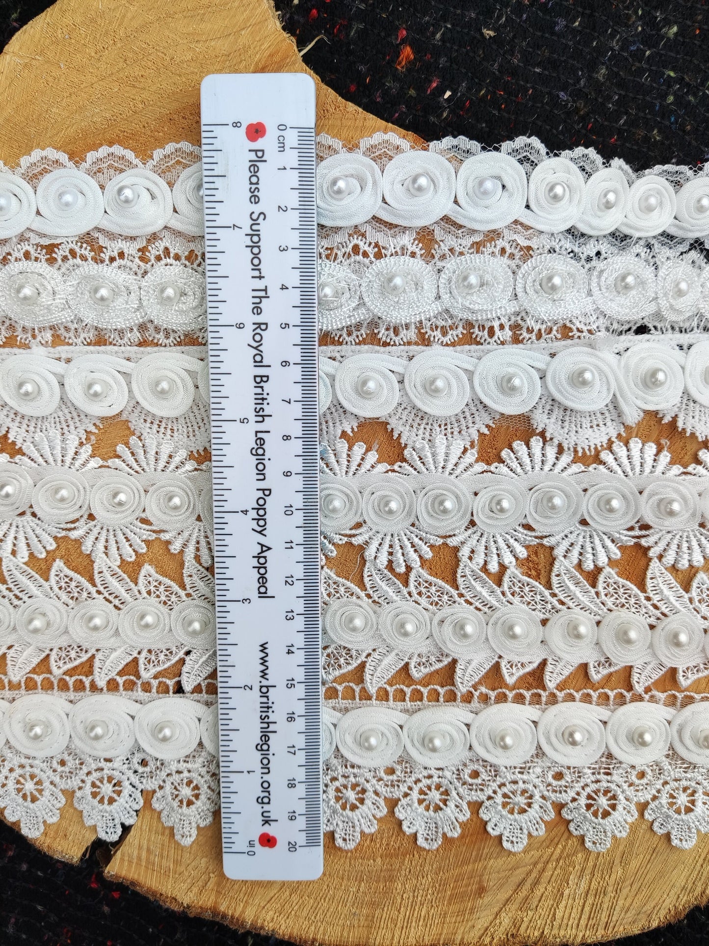 White Swirly Pearls Edging: Beaded Lace Trim -Sold by the Yard