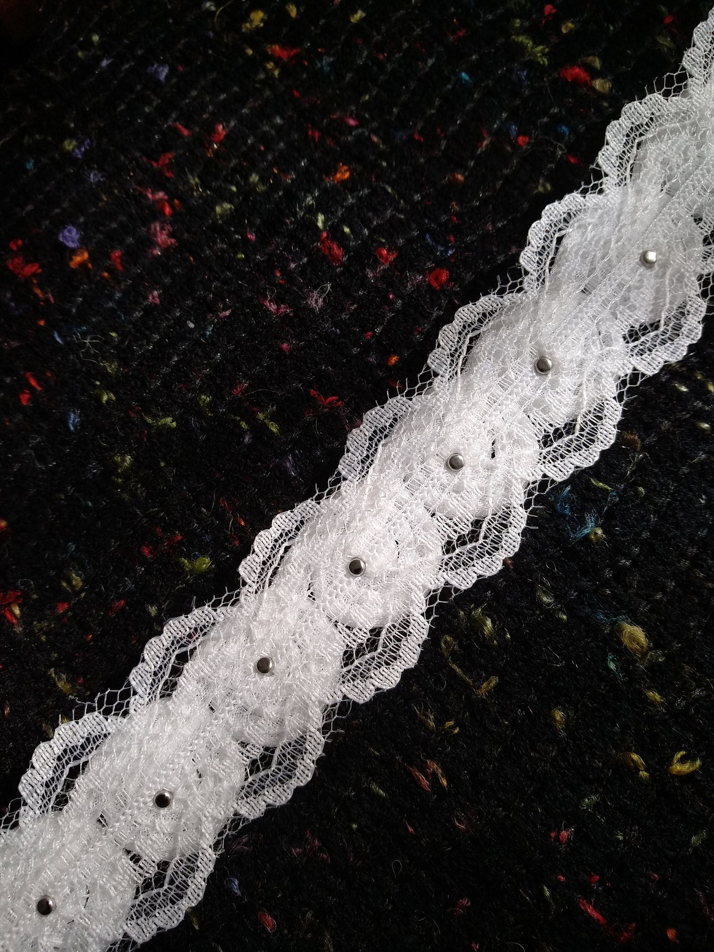 White Swirly Pearls Edging: Beaded Lace Trim -Sold by the Yard