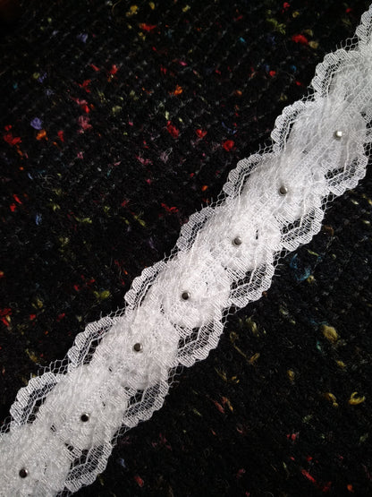 White Swirly Pearls Edging: Beaded Lace Trim -Sold by the Yard