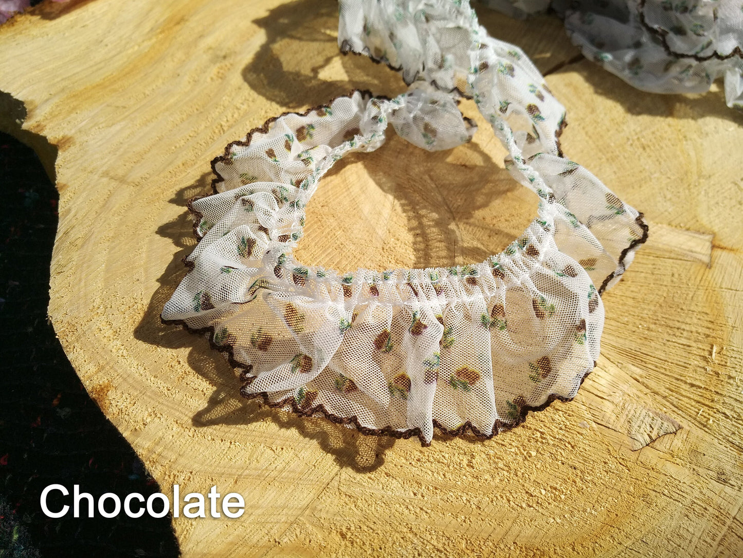 Gathered Chiffon Floral Ruffle Trim with Scallop Edge- Per yard -4cm width Sheer Flower Border For Doll Clothes, Dressmaking