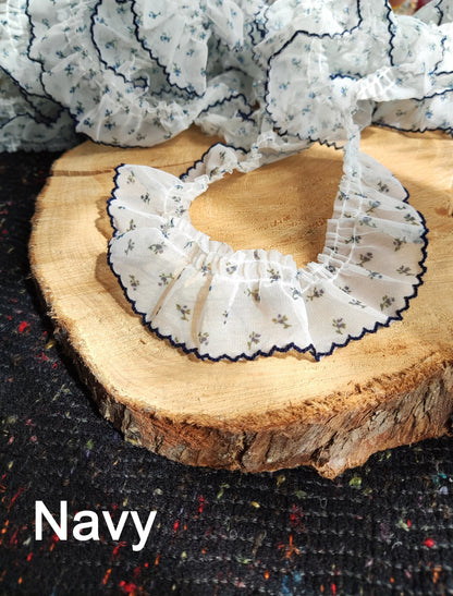 Gathered Chiffon Floral Ruffle Trim with Scallop Edge- Per yard -4cm width Sheer Flower Border For Doll Clothes, Dressmaking