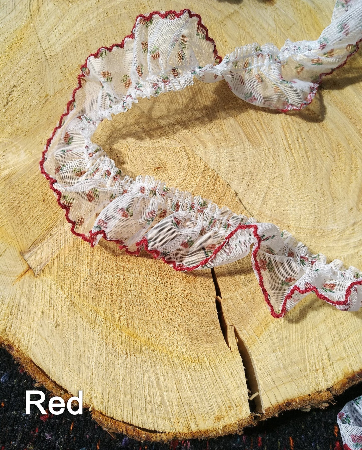 Gathered Chiffon Floral Ruffle Trim with Scallop Edge- Per yard -4cm width Sheer Flower Border For Doll Clothes, Dressmaking