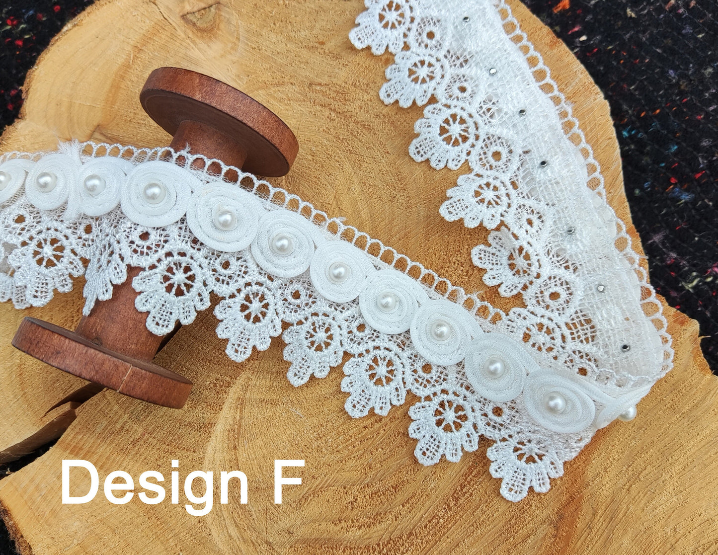 White Swirly Pearls Edging: Beaded Lace Trim -Sold by the Yard