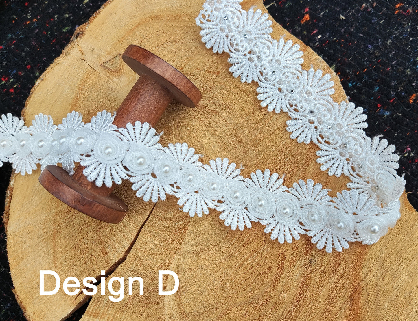 White Swirly Pearls Edging: Beaded Lace Trim -Sold by the Yard